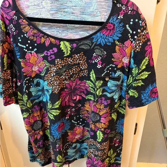 Westbound Black Floral Short Sleeve Top - Picture 1 of 6